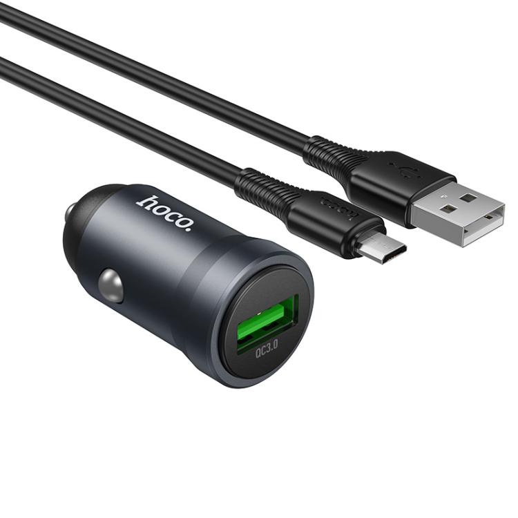 

hoco Z62 Energy QC3.0 18W USB-A Single Port Car Charger Set with USB to Micro USB Cable(Metal Grey)
