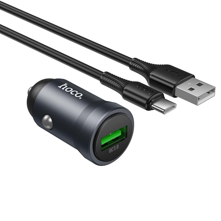 

hoco Z62 Energy QC3.0 18W USB-A Single Port Car Charger Set with USB to USB-C / Type-C Cable(Metal Grey)