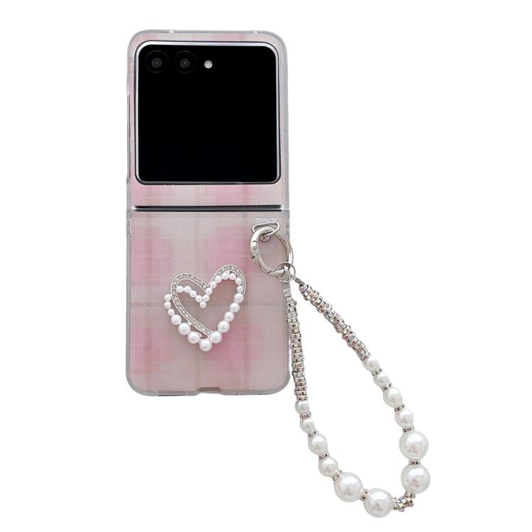 

For Motorola Razr 60 Ultra Glitter Polka Dot DIY Heart Phone Case with Bracelet(Pink)