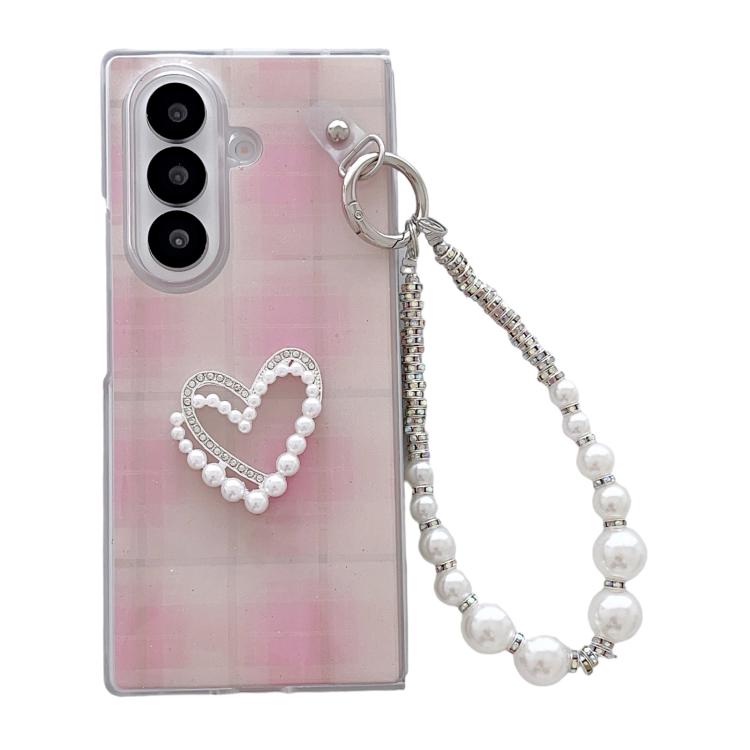 

For Samsung Galaxy Z Fold7 5G Glitter Polka Dot DIY Heart Phone Case with Bracelet(Pink)