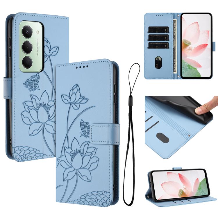 

For Redmi 15 5G Global / 15 4G SEA 169.5mm Lotus Embossed Leather Phone Case with Lanyard(Blue)