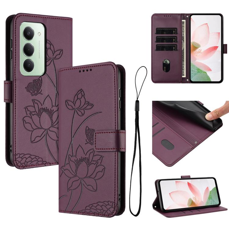 For Redmi 15 5G / 4G EU 171mm Lotus Embossed Leather Phone Case with Lanyard(Wine Red) — купить у Sunsky-online WW