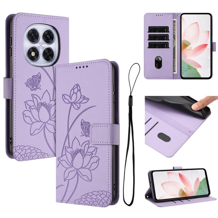 

For Redmi Note 14 Pro 5G / 14 Pro+ 5G Global Lotus Embossed Leather Phone Case with Lanyard(Purple)