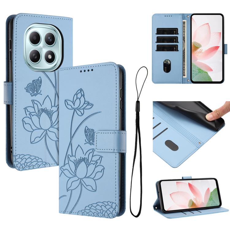 

For Redmi Note 15 5G Global 164mm Lotus Embossed Leather Phone Case with Lanyard(Blue)