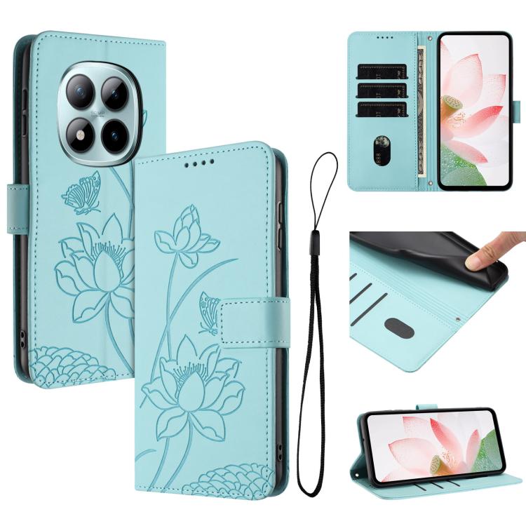

For Redmi Note 15 Pro+ Global 5G 163.3mm Lotus Embossed Leather Phone Case with Lanyard(Green)