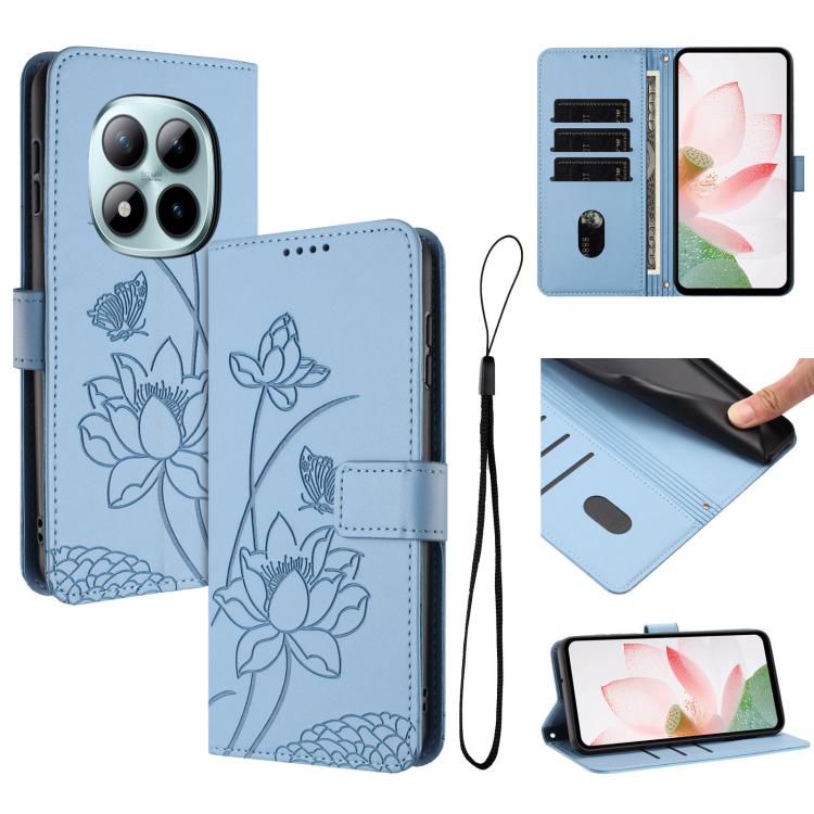 

For Redmi Note 15 Pro 4G Global 163.2mm Lotus Embossed Leather Phone Case with Lanyard(Blue)