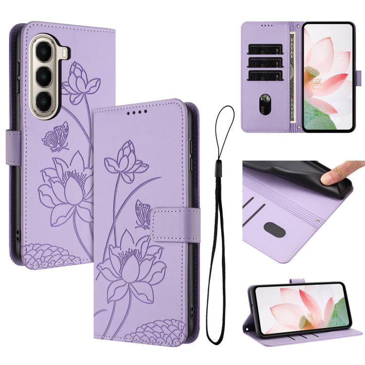 

For itel A95 5G Lotus Embossed Leather Phone Case with Lanyard(Purple)