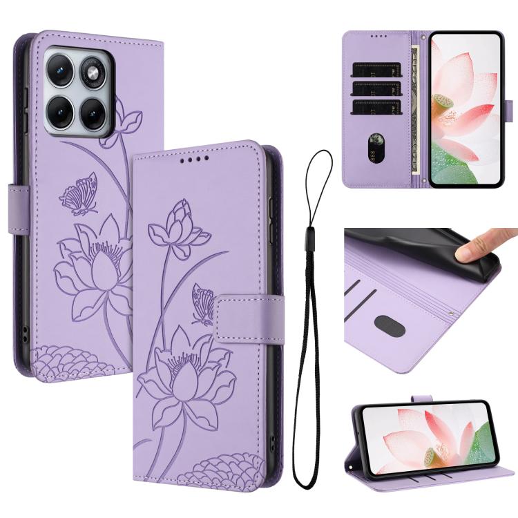 

For Motorola Edge 5G 2026 Lotus Embossed Leather Phone Case with Lanyard(Purple)