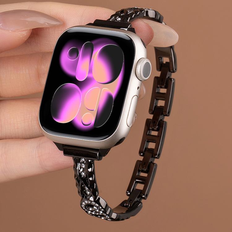 For Apple Watch 42 / 44 / 45 / 46 / 49mm xDfind Thin Bracelet Diamond Metal Stainless Steel Watch Band(Black)
