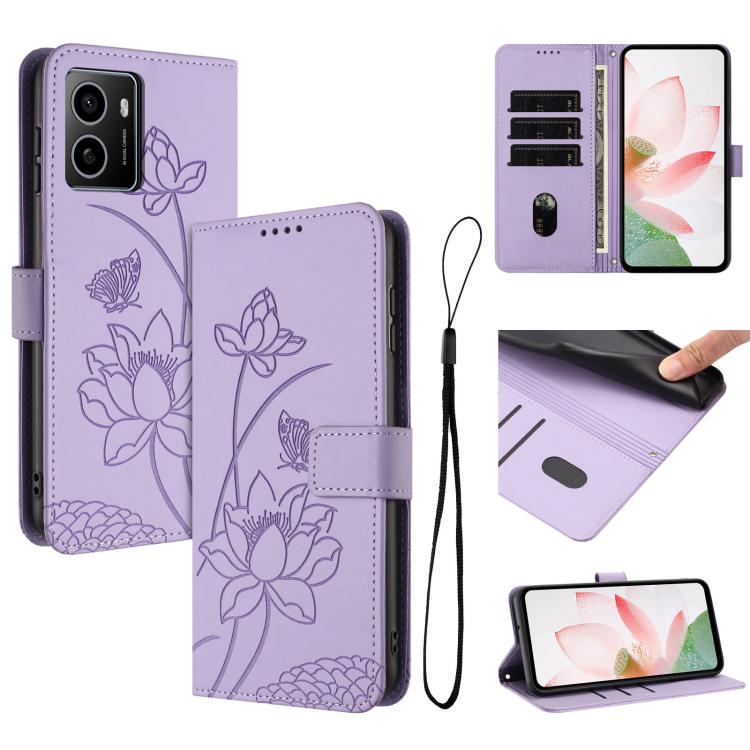 

For HMD Pulse Lotus Embossed Leather Phone Case with Lanyard(Purple)