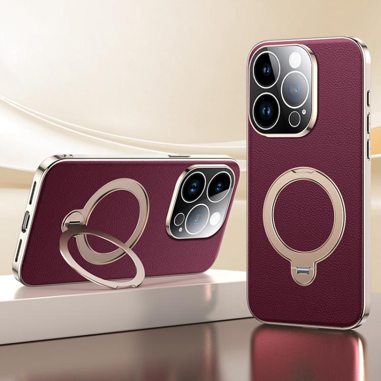 

For iPhone 14 Pro Skin Feel Leather Texture Cooling MagSafe Phone Case with 360 Degrees Rotating Holder(Red)