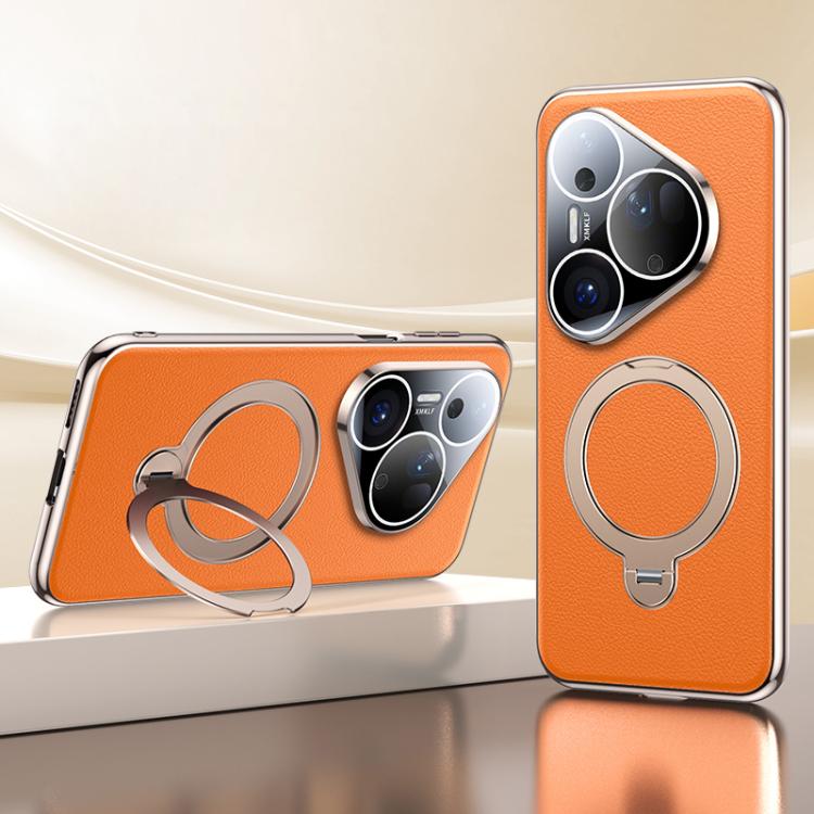 

For Huawei Pura 80 Ultra 5G Skin Feel Leather Texture Cooling MagSafe Phone Case with 360 Degrees Rotating Holder(Orange)