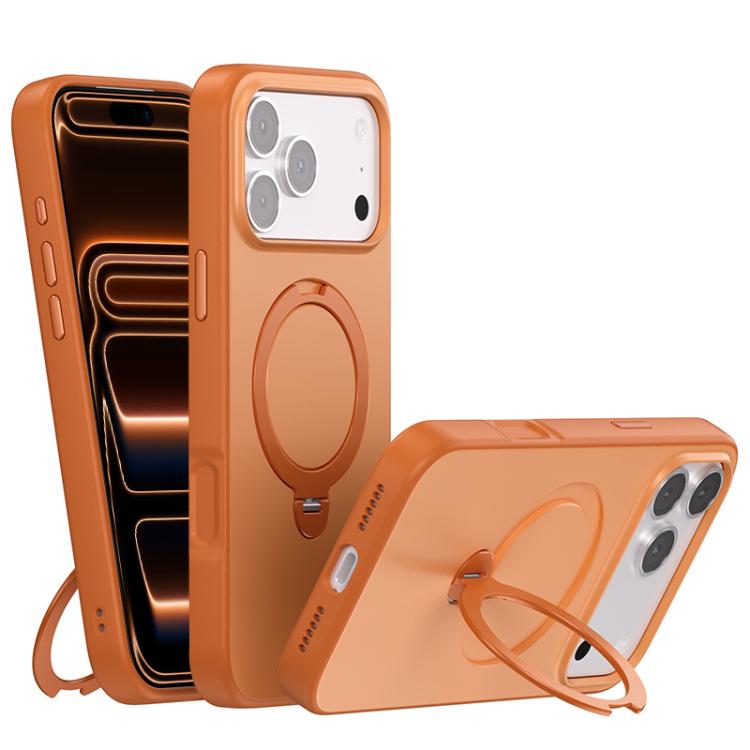 

For iPhone 17 Pro Max Contrast Color Rotation Holder Magsafe Phone Case(Orange)