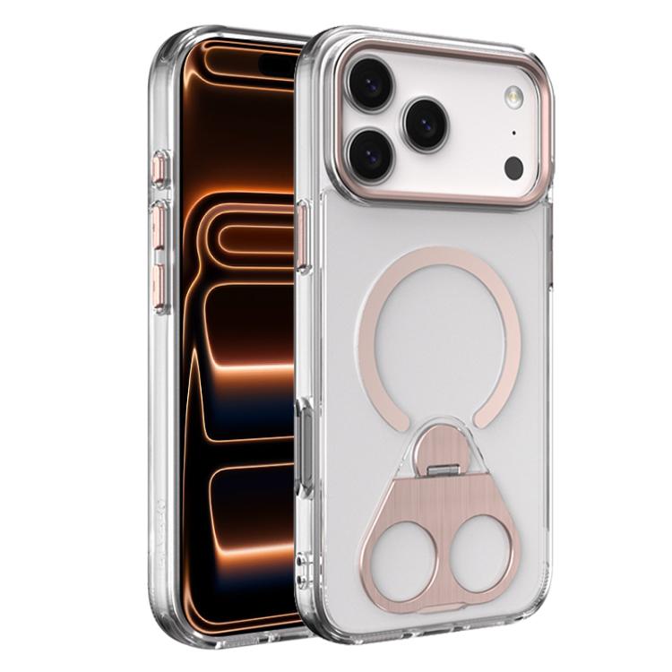 

For iPhone 17 Pro Max High Transparent MagSafe TPU Phone Case with 360 Degrees Rotating Ring Holder(Pink)