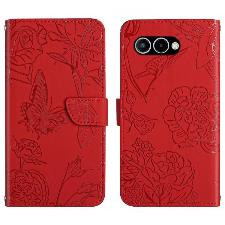 

For T-Mobile Revvl 8 5G HT03 Skin Feel Butterfly Embossed Flip Leather Phone Case(Red)