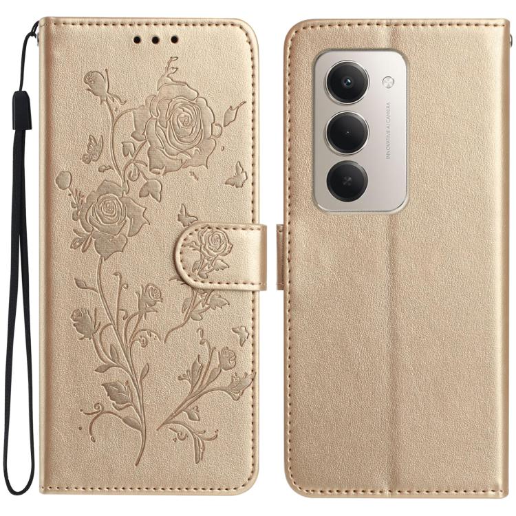 

For Redmi 15 5G / 4G EU 171mm Rose Flower Embossing Pattern Leather Phone Case(Gold)