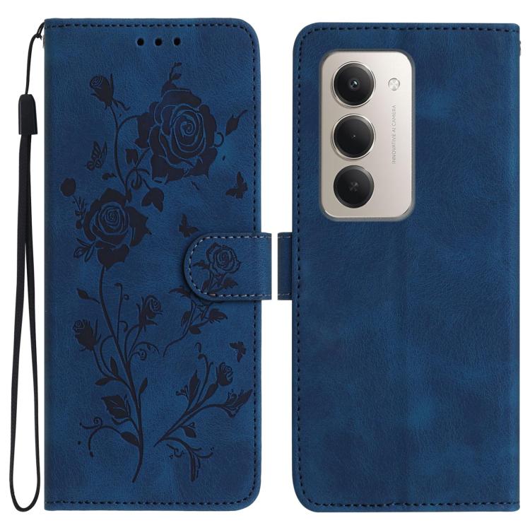 

For Redmi 15 5G / 4G EU 171mm Rose Flower Embossing Pattern Leather Phone Case(Dark Blue)