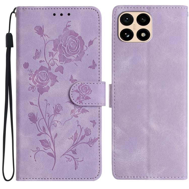 

For Redmi 15T 5G Rose Flower Embossing Pattern Leather Phone Case(Light Purple)