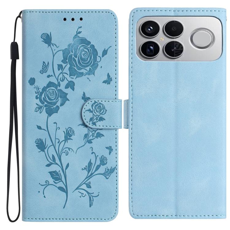 

For Redmi K90/Poco F8 Pro Rose Flower Embossing Pattern Leather Phone Case(Sky Blue)
