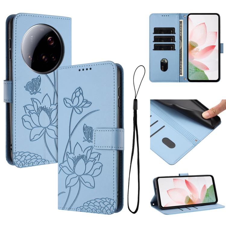For Xiaomi 15 Ultra Lotus Embossed Leather Phone Case with Lanyard(Blue)