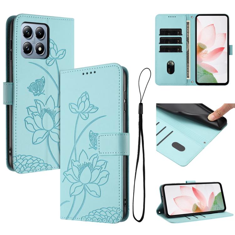 

For Xiaomi 15T Lotus Embossed Leather Phone Case with Lanyard(Green)