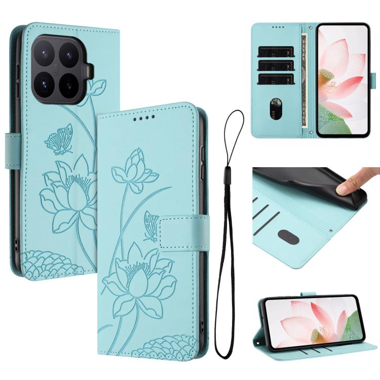 

For Xiaomi 17T 5G Lotus Embossed Leather Phone Case with Lanyard(Green)