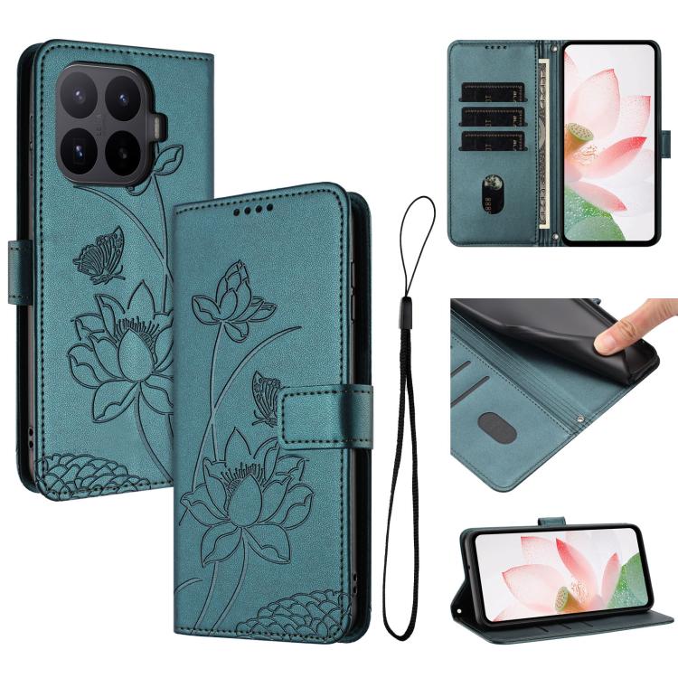 For Xiaomi 17T 5G Lotus Embossed Leather Phone Case with Lanyard(Dark Green)