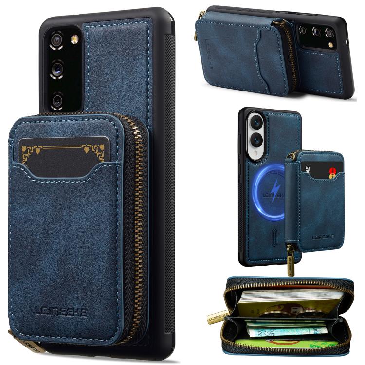 

For Samsung Galaxy S20 FE 5G LC.IMEEKE L6 Series Zipper Card Bag MagSafe Magnetic Phone Case(Blue)