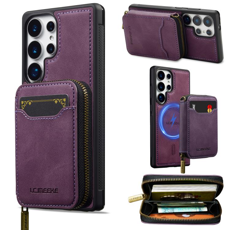 

For Samsung Galaxy S26 Ultra 5G LC.IMEEKE L6 Series Zipper Card Bag MagSafe Magnetic Phone Case(Purple)