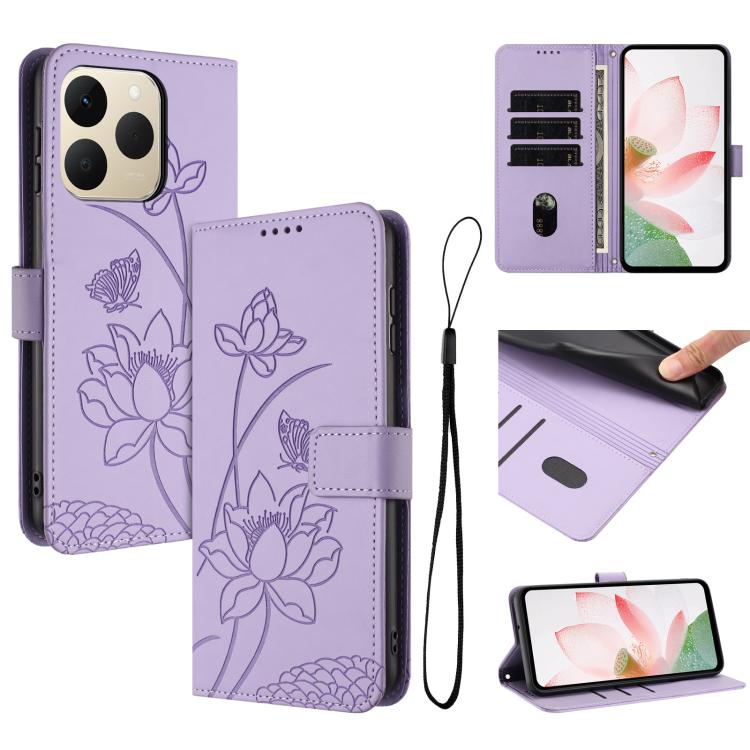 

For Realme 15T 5G Lotus Embossed Leather Phone Case with Lanyard(Purple)