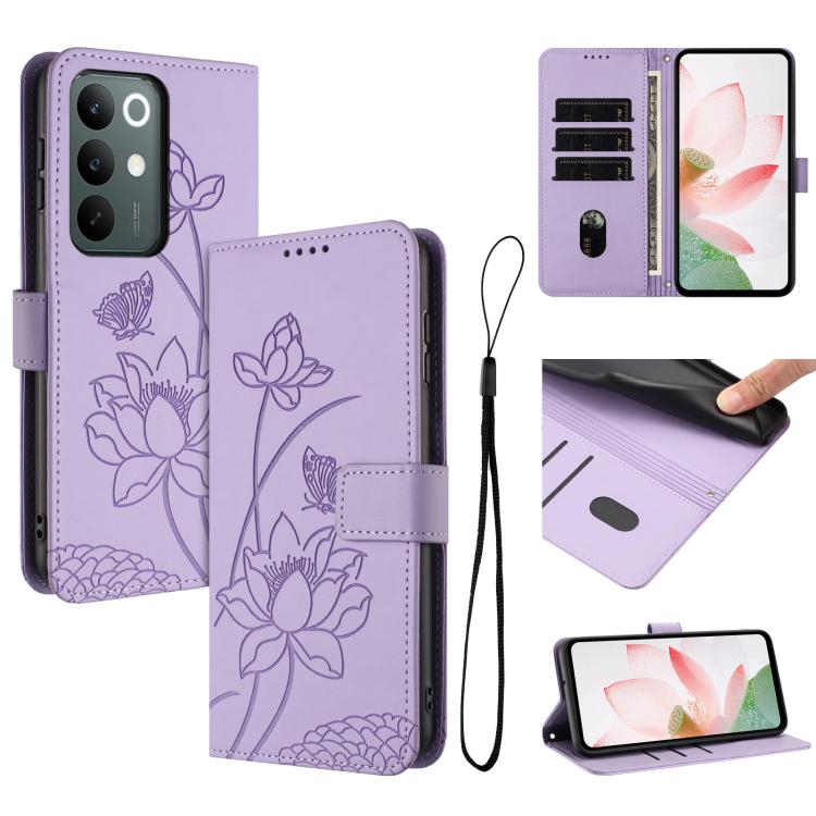 

For Realme C100 / C100i / C100x 4G Lotus Embossed Leather Phone Case with Lanyard(Purple)