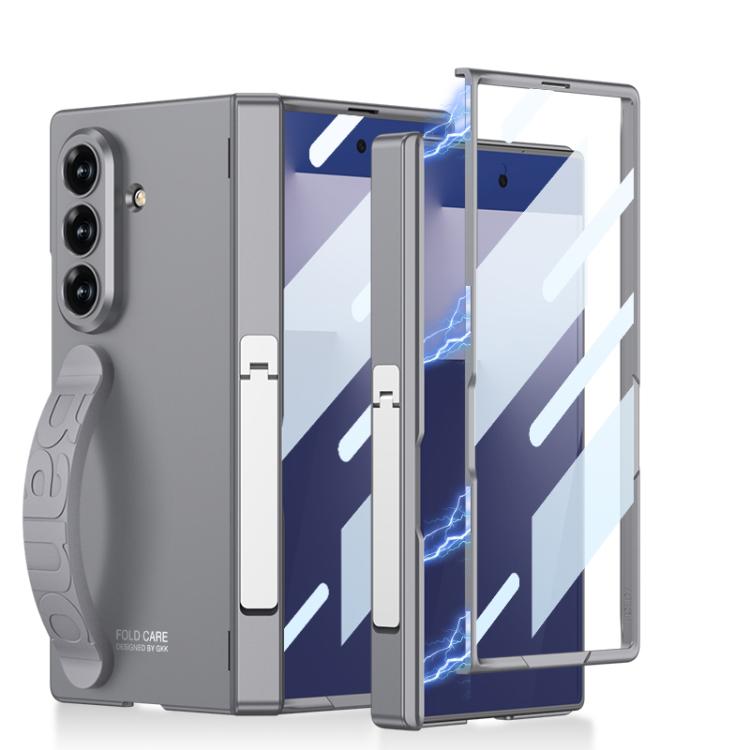 

For Samsung Galaxy Z Fold7 5G GKK Integrated Magnetic Folding Silicone Wristband Phone Case with Side Bracket(Grey)