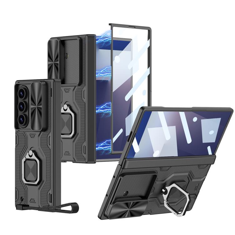 

For Samsung Galaxy Z Fold7 5G GKK Magnetic Folding Hinge Diamond Phone Case with Ring Holder(Black)