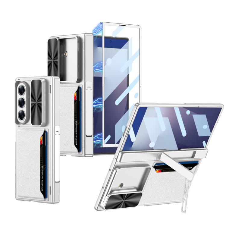 

For Samsung Galaxy Z Fold7 5G GKK Integrated Magnetic Folding Hinge Sliding Lens Cover Card Bag Phone Case(Silver)