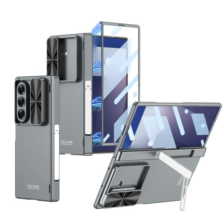 

For Samsung Galaxy Z Fold7 5G GKK Integrated Magnetic Folding Hinge Push Window Side Bracket Phone Case(Grey)