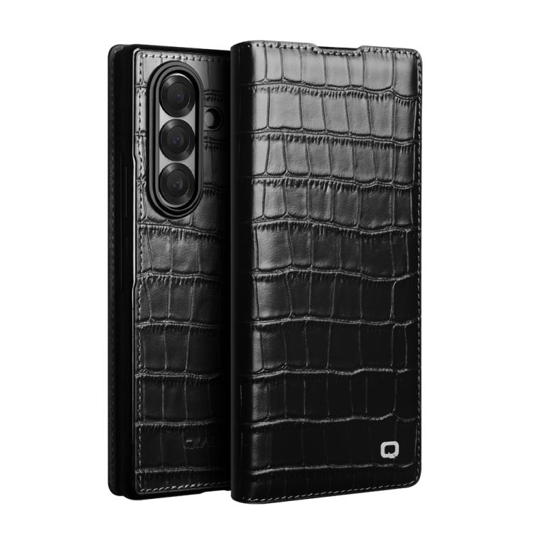 

For Samsung Galaxy Z Fold7 5G QIALINO Crocodile Texture Genuine Leather Phone Case(Black)