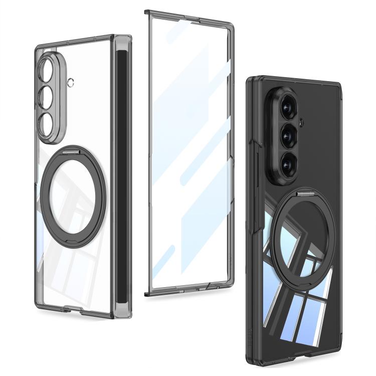 For Galaxy Z Fold8 Ultra 5G GKK Integrated MagSafe Magnetic Hinge Folding Airbag Phone Case with Rotating Holder(Transparent Black)