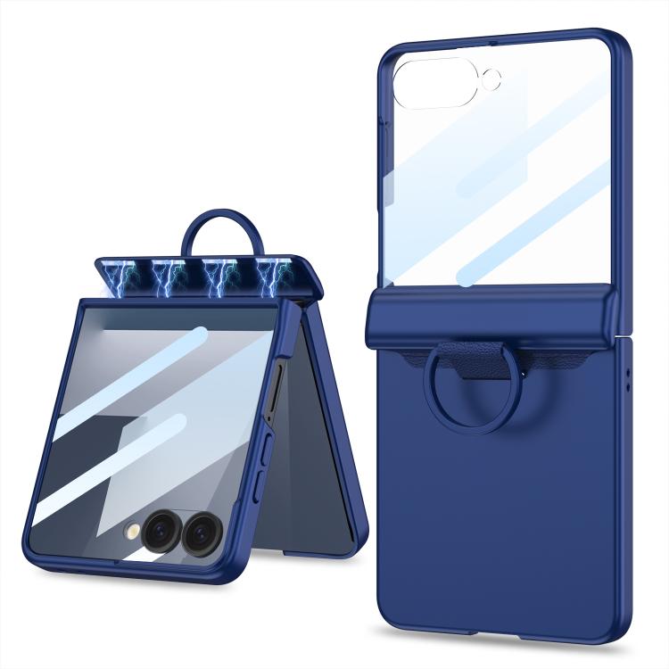 

For Samsung Galaxy Z Flip7 5G GKK Integrated Magnetic Folding Full Cover Phone Case with D-Cross Ring(Shadow Blue)