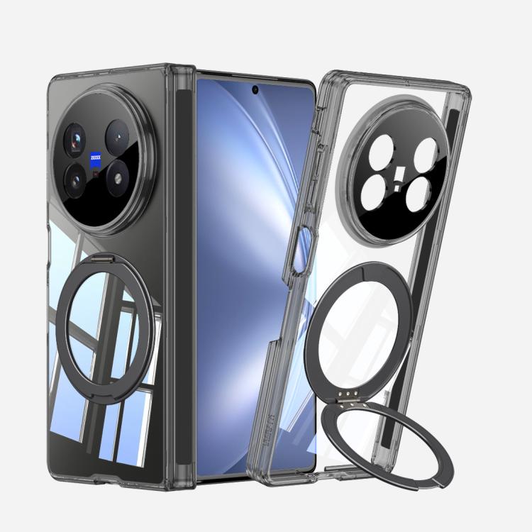 

For vivo X Fold5 GKK MagSafe Magnetic Absorption Clear Full Cover TPU Phone Case with Rotating Holder(Transparent Black)