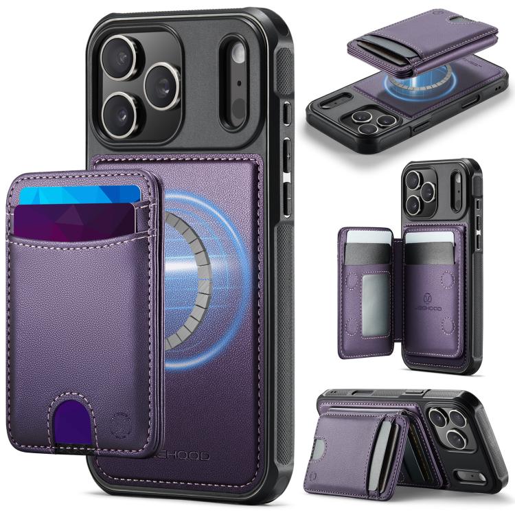 

For iPhone 17 Pro Max JEEHOOD J10 Flip Card Bag MagSafe Split RFID Leather Phone Case(Purple)