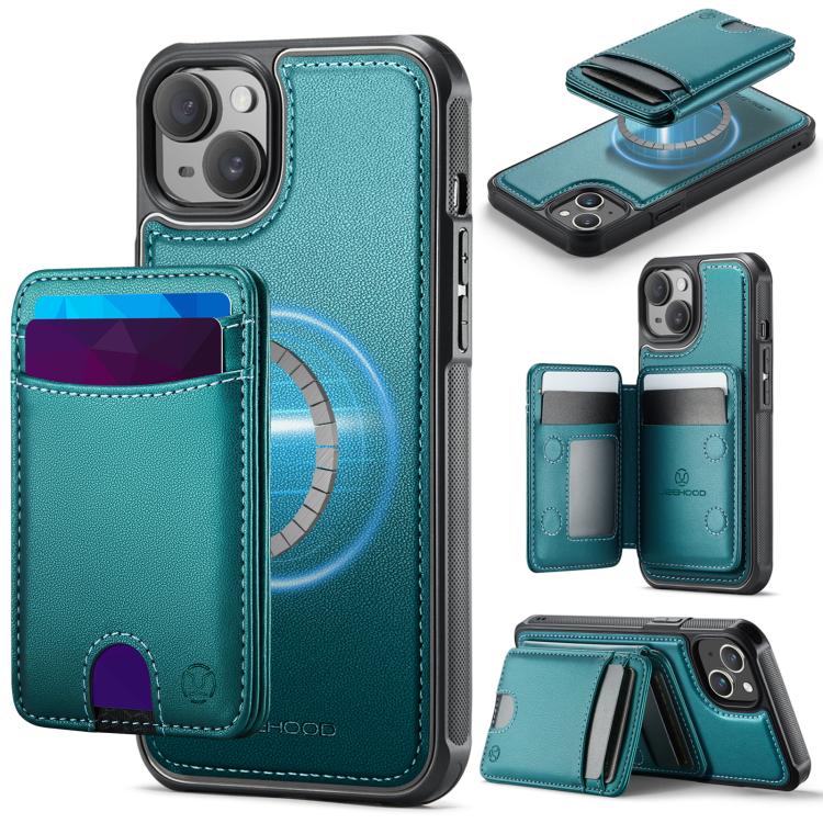 For iPhone 13 JEEHOOD J10 Flip Card Bag MagSafe Split RFID Leather Phone Case(Green)