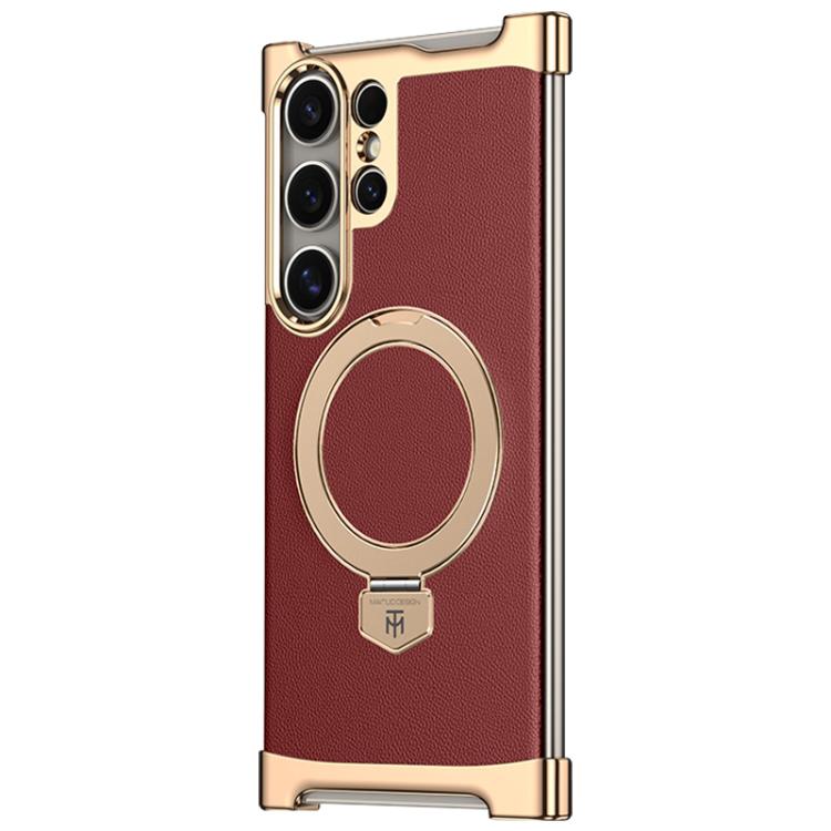 

For Samsung Galaxy S24 Ultra 5G Borderless MagSafe Ring Holder Plain Leather Phone Case(Red)