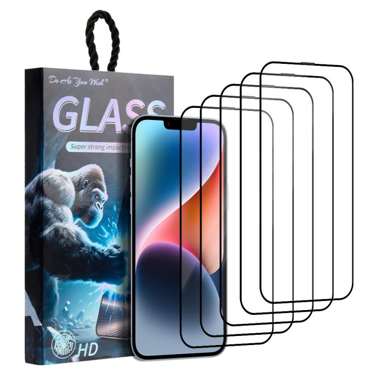 

For iPhone 14 5pcs / Pack Do As You Wish Silk Screen Printed HD Tempered Glass Film(Black)