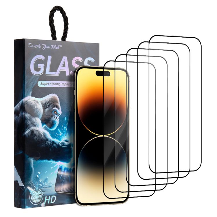 

For iPhone 14 Pro 5pcs / Pack Do As You Wish Silk Screen Printed HD Tempered Glass Film(Black)