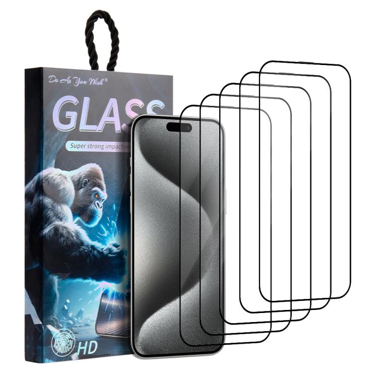 

For iPhone 15 Pro Max 5pcs / Pack Do As You Wish Silk Screen Printed HD Tempered Glass Film(Black)