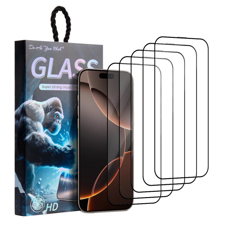 

For iPhone 16 Pro Max 5pcs / Pack Do As You Wish Silk Screen Printed HD Tempered Glass Film(Black)