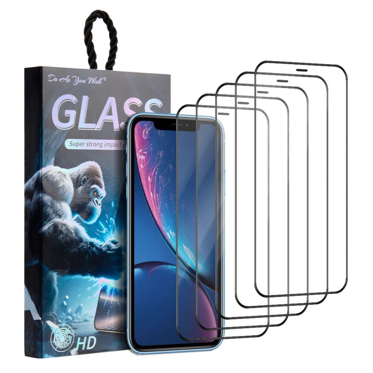 

For iPhone 11 / XR 5pcs / Pack Do As You Wish Silk Screen Printed HD Tempered Glass Film(Black)