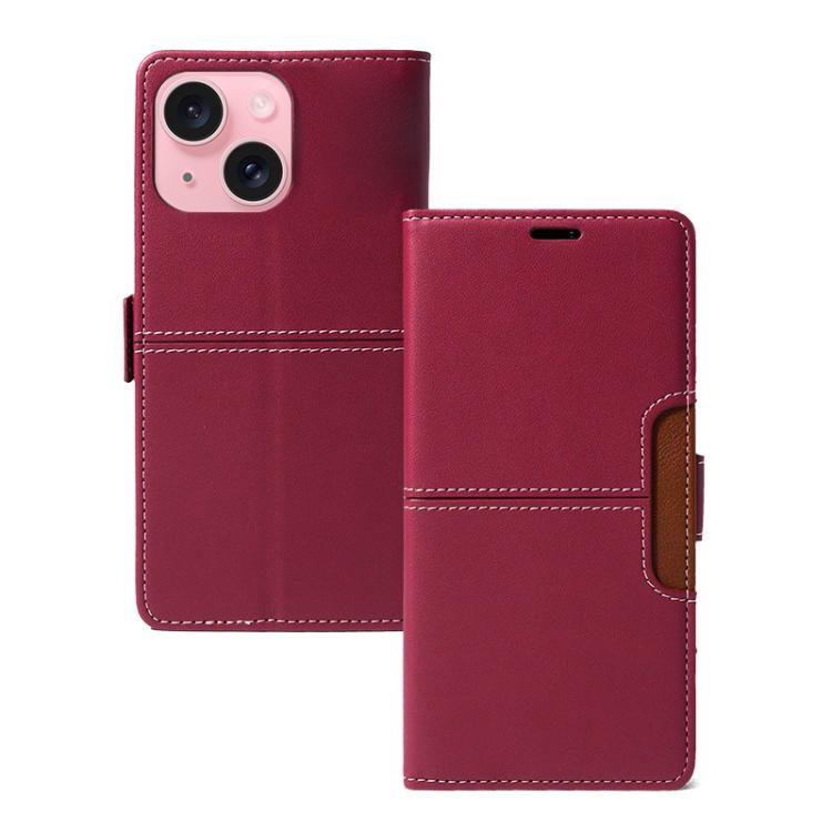 

For iPhone 15 Magnetic Buckle Card Slot Leather Phone Case(Red)