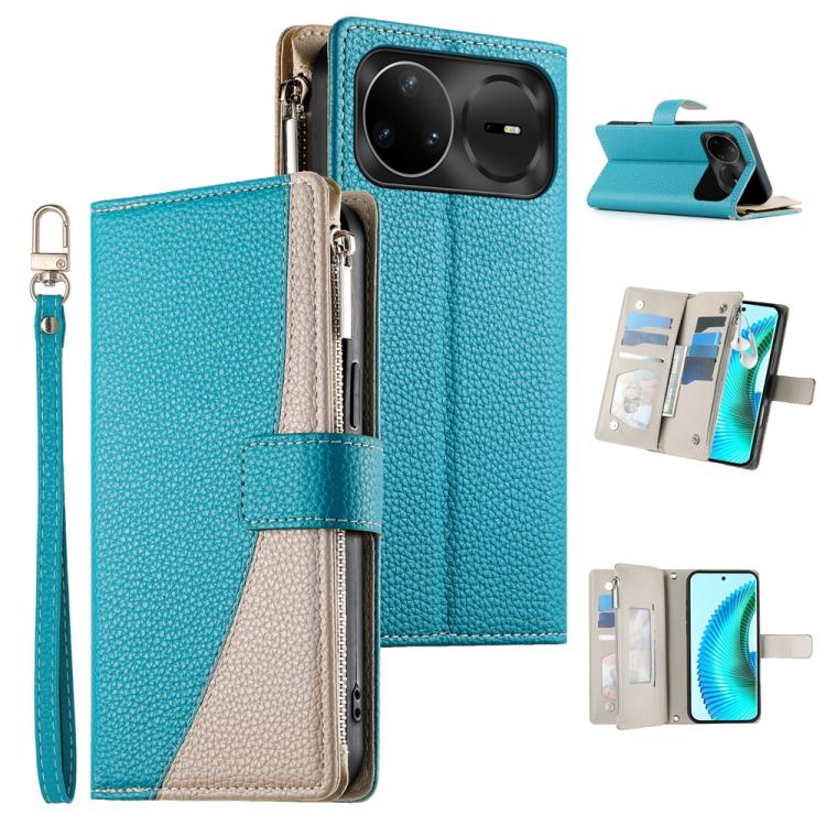 

For Huawei nova 15 Pro / nova 15 Ultra Stitching Multi-card Zipper Wallet Leather Phone Case with Short Strap(Blue)