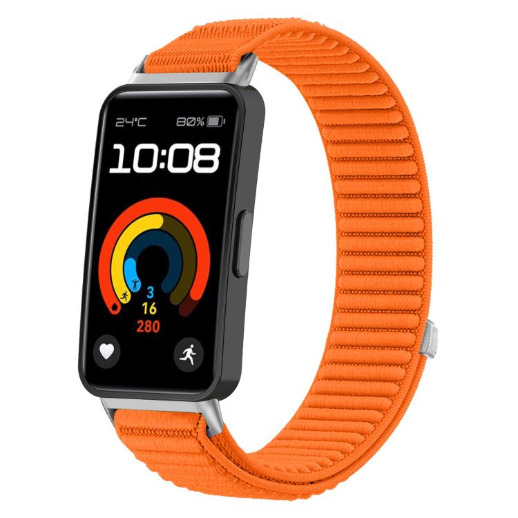For Huawei Band 10 / 9 / 8 xDfind Woven Nylon Hook And Loop Fastener Metal Interface Watch Band(Orange)